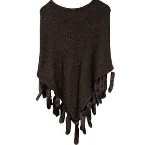 ESCAPADE Poncho S/M Brown Boucle Knit with Rabbit Fur Trim Womens Sweater NWT